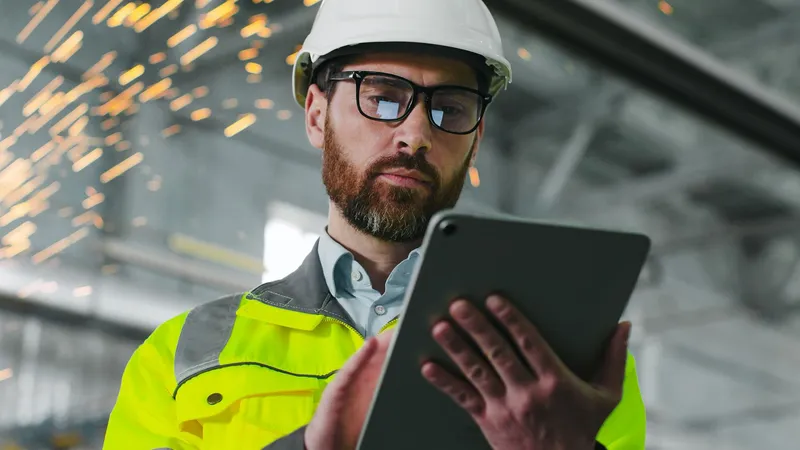 Engineer recording the day's activity on a tablet, capturing a digital site diary